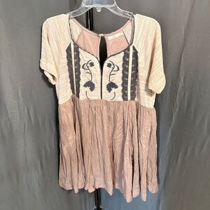 HAZEL Boho Embroidered Babydoll Dress Size Large Floral Lace Cottagecore Chic